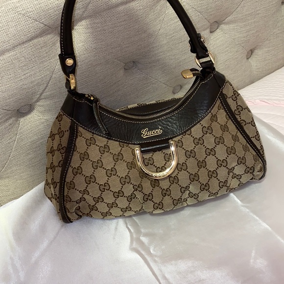 Gucci Handbag  GG Canvas Brown Leather Trim - Picture 1 of 8